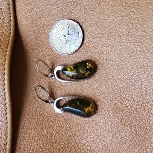 Genuine Baltic green amber sterling silver earrings